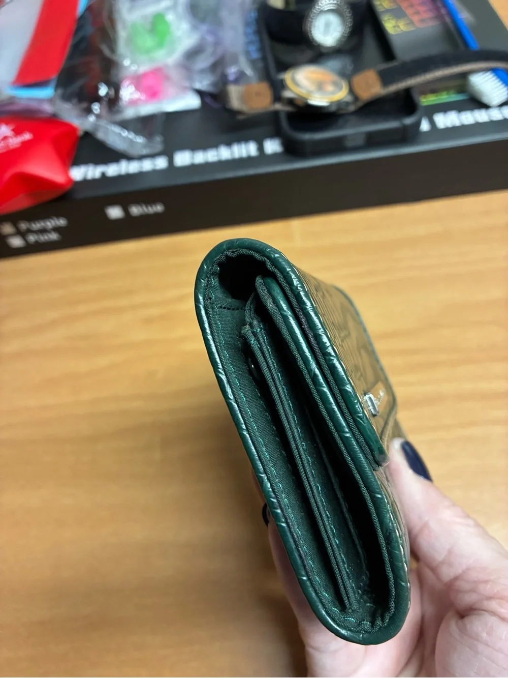 Crazy Horse Embossed Green Croc Wallet